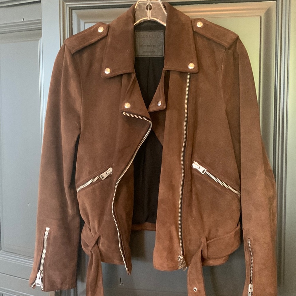 All Saints Brown Suede Moto Jacket